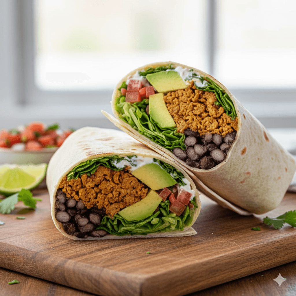 Burritos Veganos con "Carne" de Soja: Un Almuerzo Sabroso y Completo