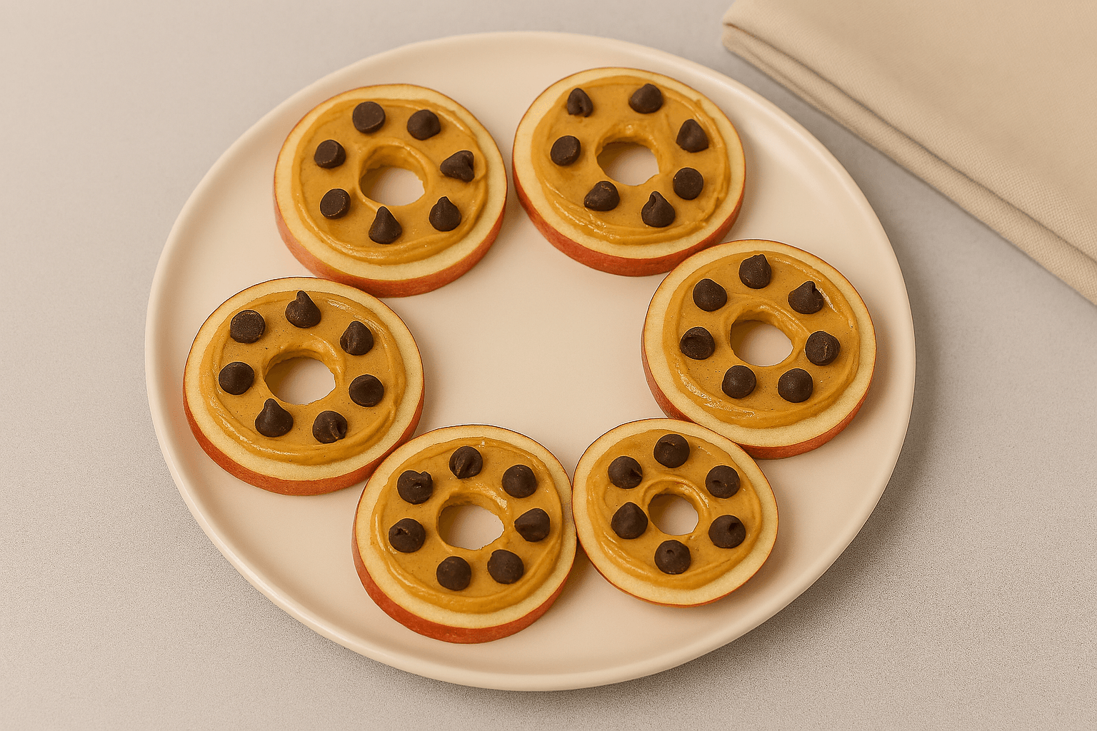 Manzana con Mantequilla de Maní y Chispas de Chocolate