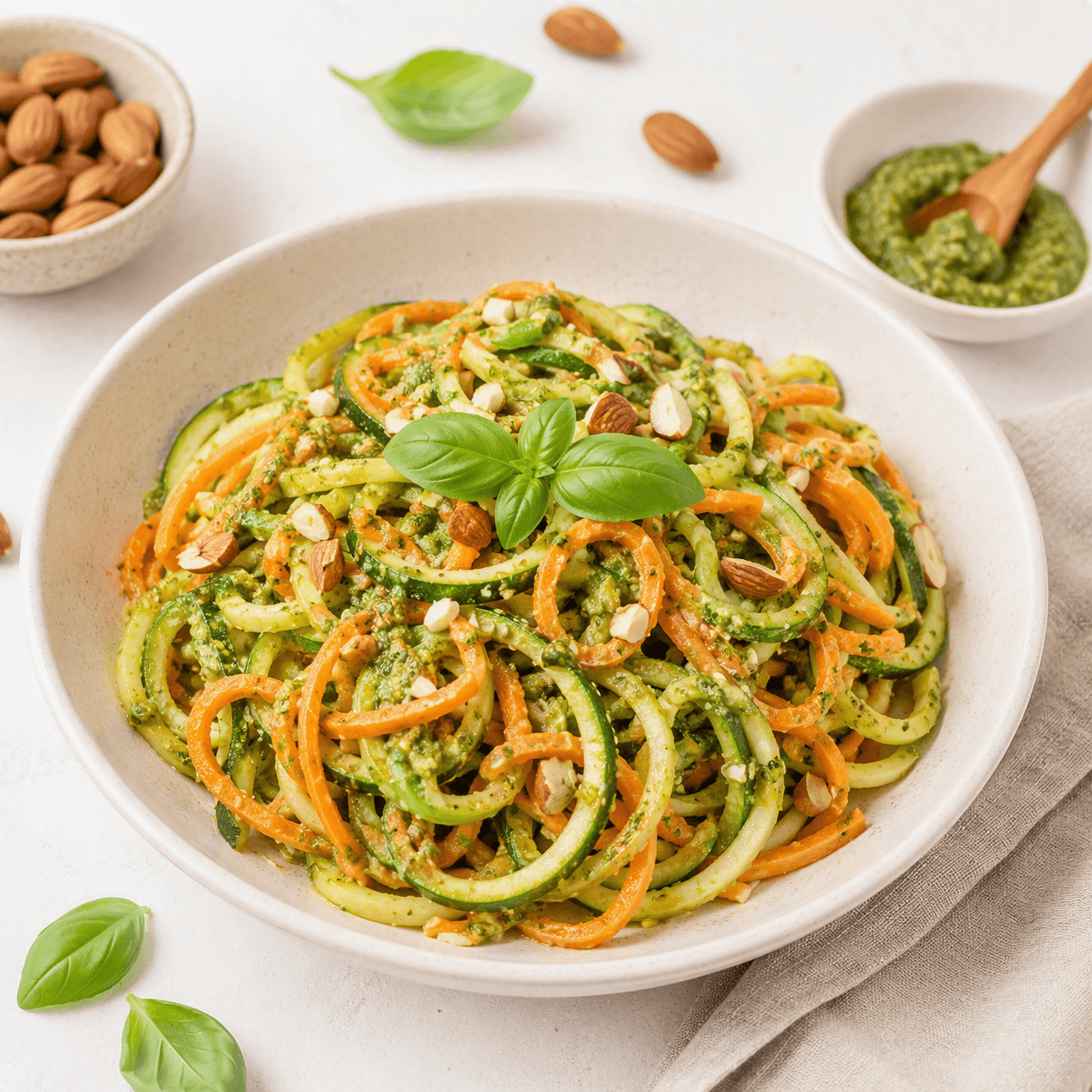 🍝 Fideos de Zanahoria y Zapallito Italiano con Pesto de Almendras