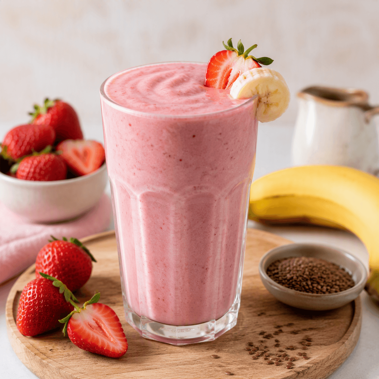 Malteada de Frutilla y Plátano: El Desayuno Vegano Rosado y Cremoso