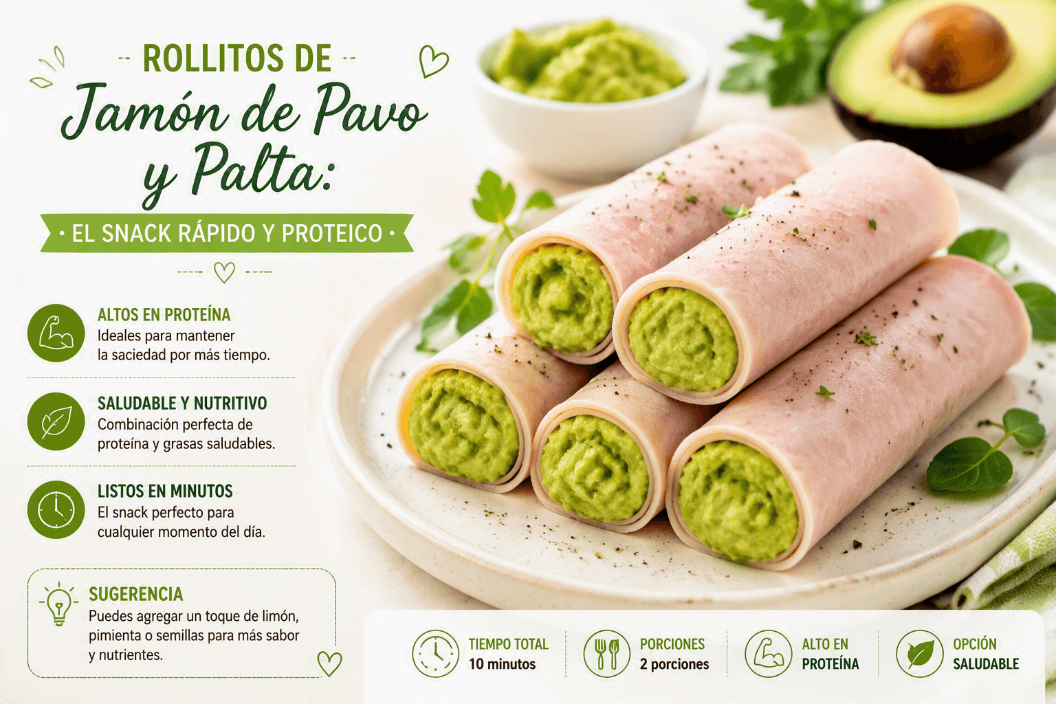 Rollitos de Jamón de Pavo y Palta: El Snack Rápido y Proteico