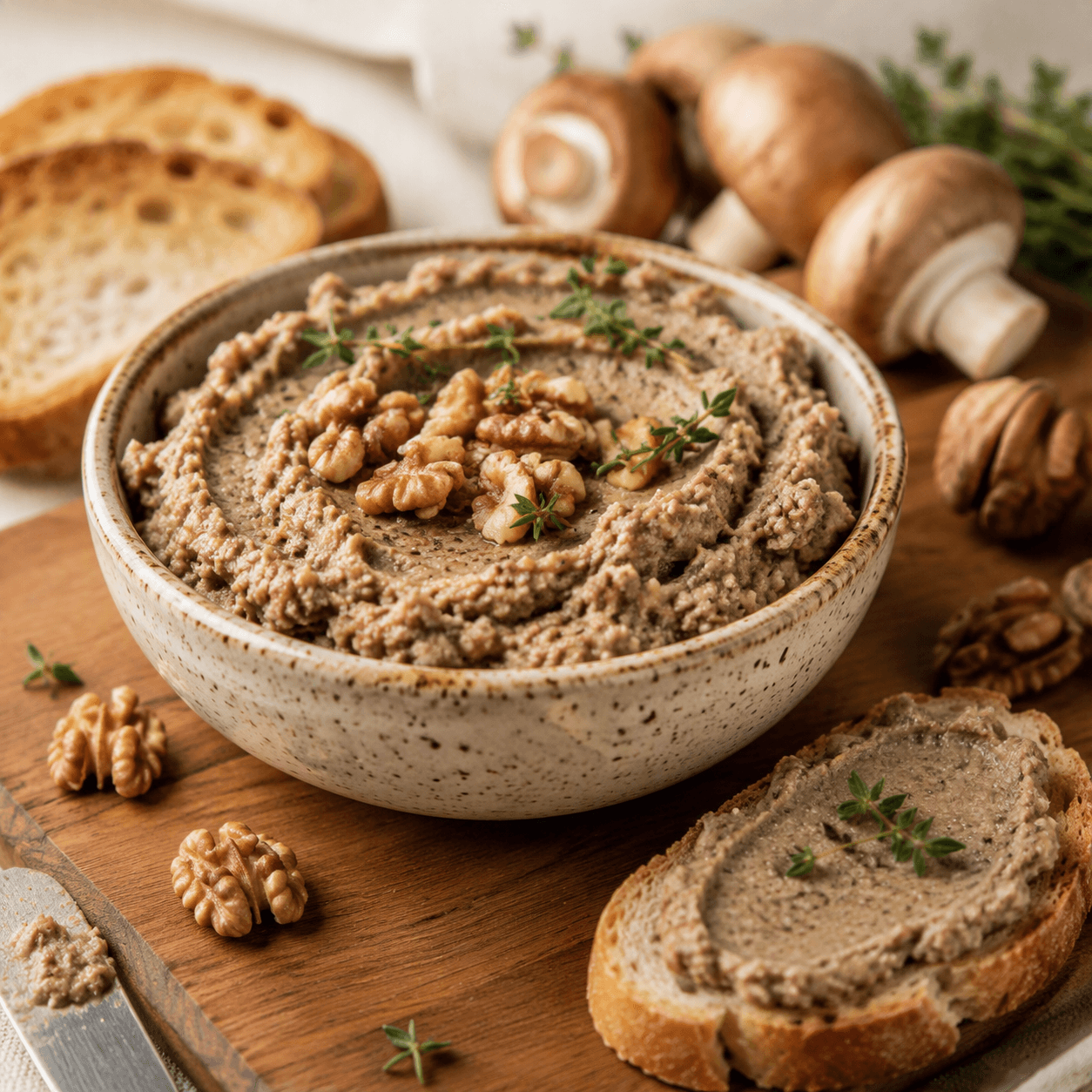 Paté Vegano de Nueces y Champiñones: Un Untable Cremoso y Sabroso.