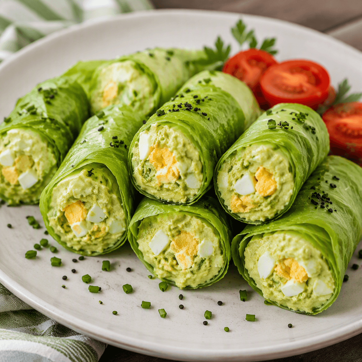 Rollitos de Lechuga con Crema de Palta y Huevo Duro