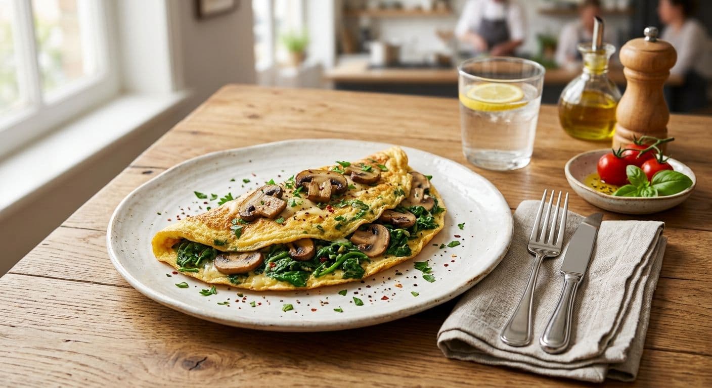 Omelette Proteico con champiñones y Espinacas